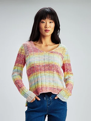 Long-sleeve ftted knit pullover sweater