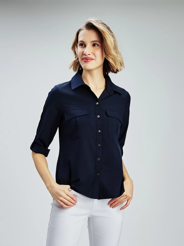 Blouse semi-ajustée à manches 3/4 avec boutons