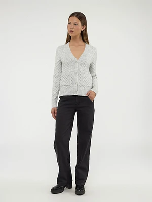 Long-sleeve semi-fitted knit cardigan