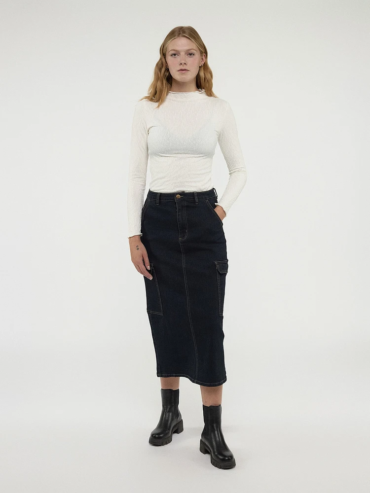 Straight denim long skirt