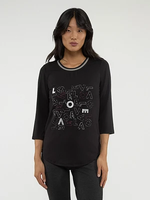 T-shirt semi-ajusté à manches 3/4