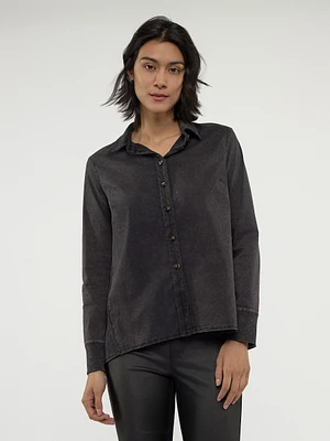 Long-sleeve loose blouse with buttons