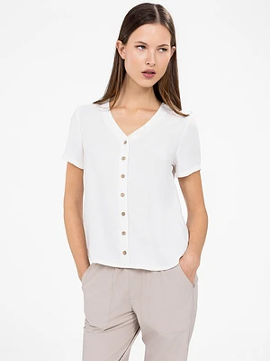 Short-sleeve loose blouse with buttons