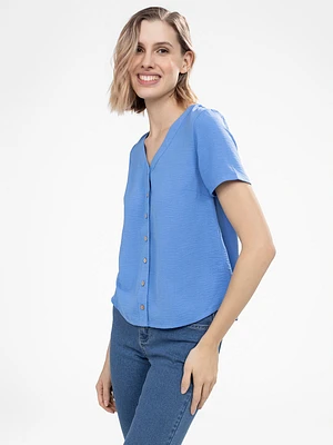 Blouse ample à manches courtes avec boutons