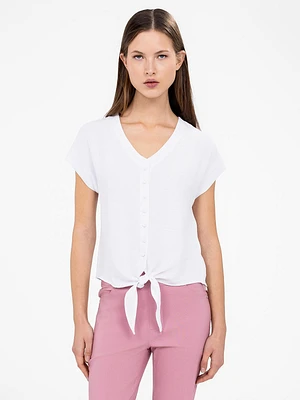 Blouse semi-ajustée à manches courtes avec boutons