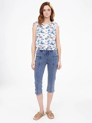 Pull-on skinny denim capri