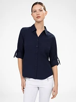 Long-sleeve loose blouse with buttons