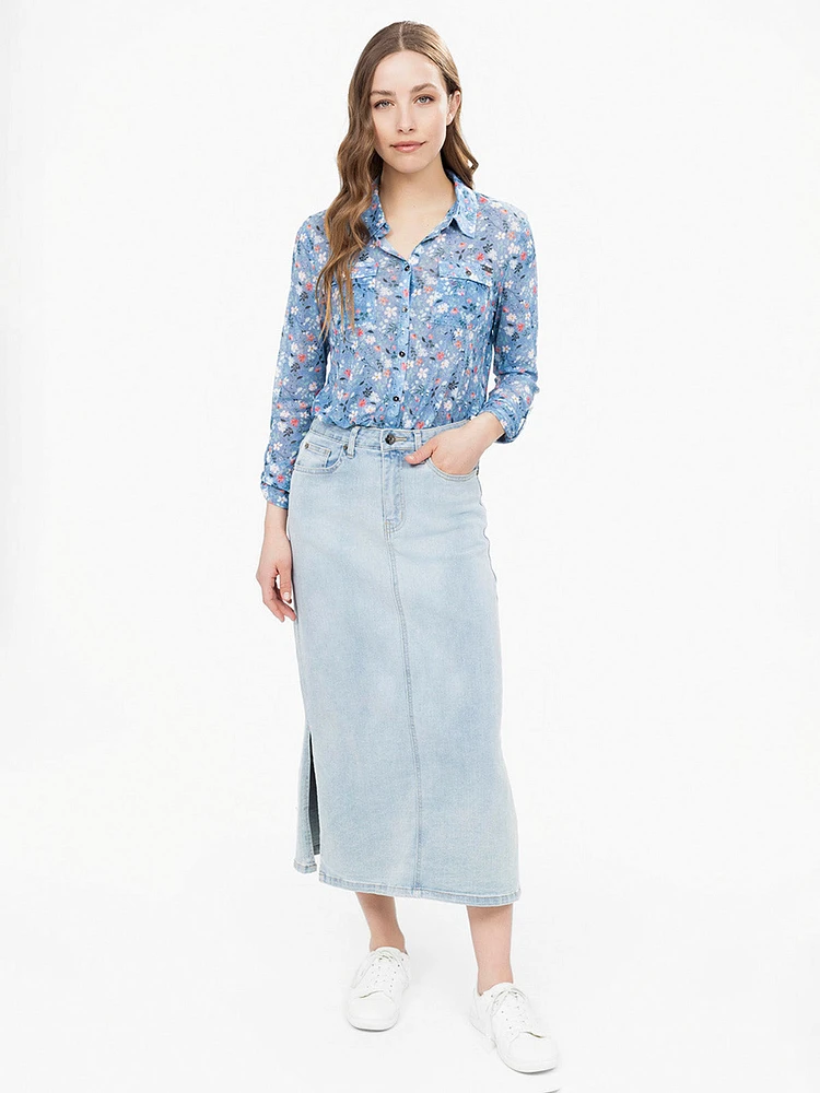 Jupe longue droite en denim