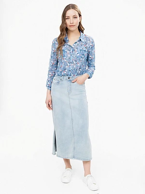 Jupe longue droite en denim