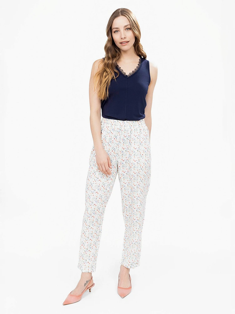 Pantalon droit léger à imprimé fleuri