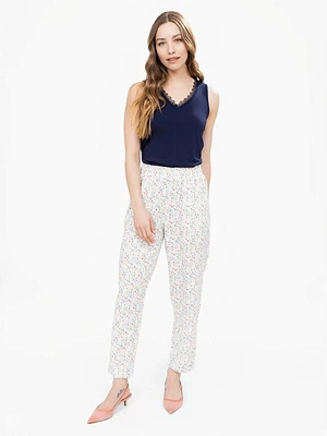Pantalon droit léger à imprimé fleuri