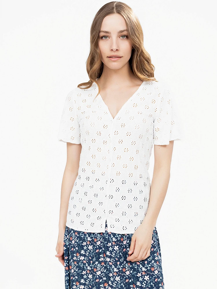Blouse semi-ajustée à manches courtes avec boutons