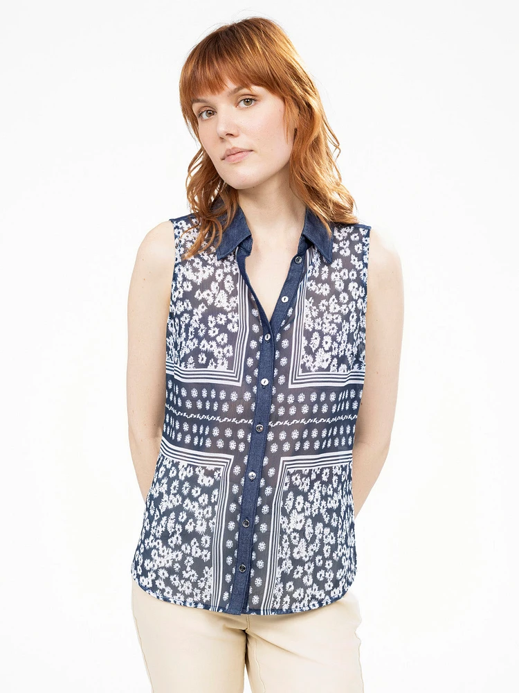 Blouse sans manches semi-ajustée avec boutons