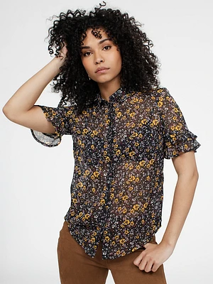Short-sleeve semi-fitted blouse with buttons