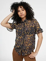 Short-sleeve semi-fitted blouse with buttons