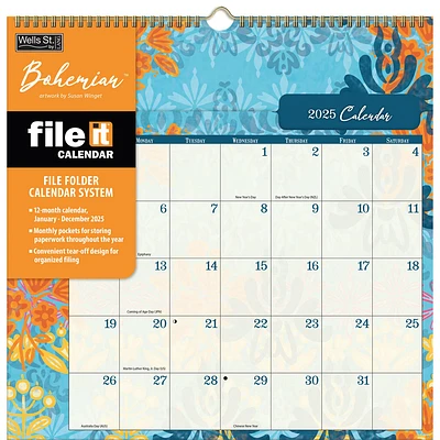 Bohemian File It Wall 2025 Calendar