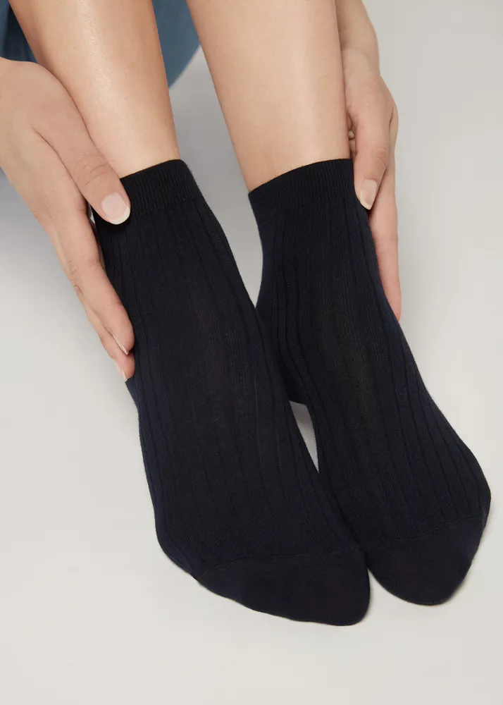 Chaussettes Courtes Côtelées en Coton et Cachemire