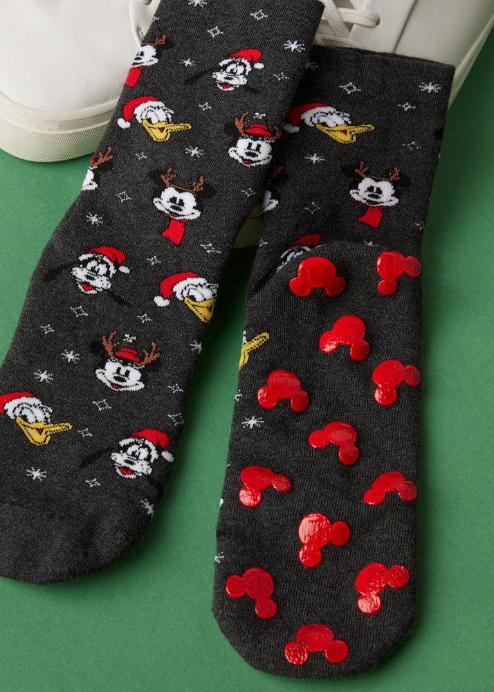 Chaussettes antidérapantes Mickey Mouse Noël Family pour homme