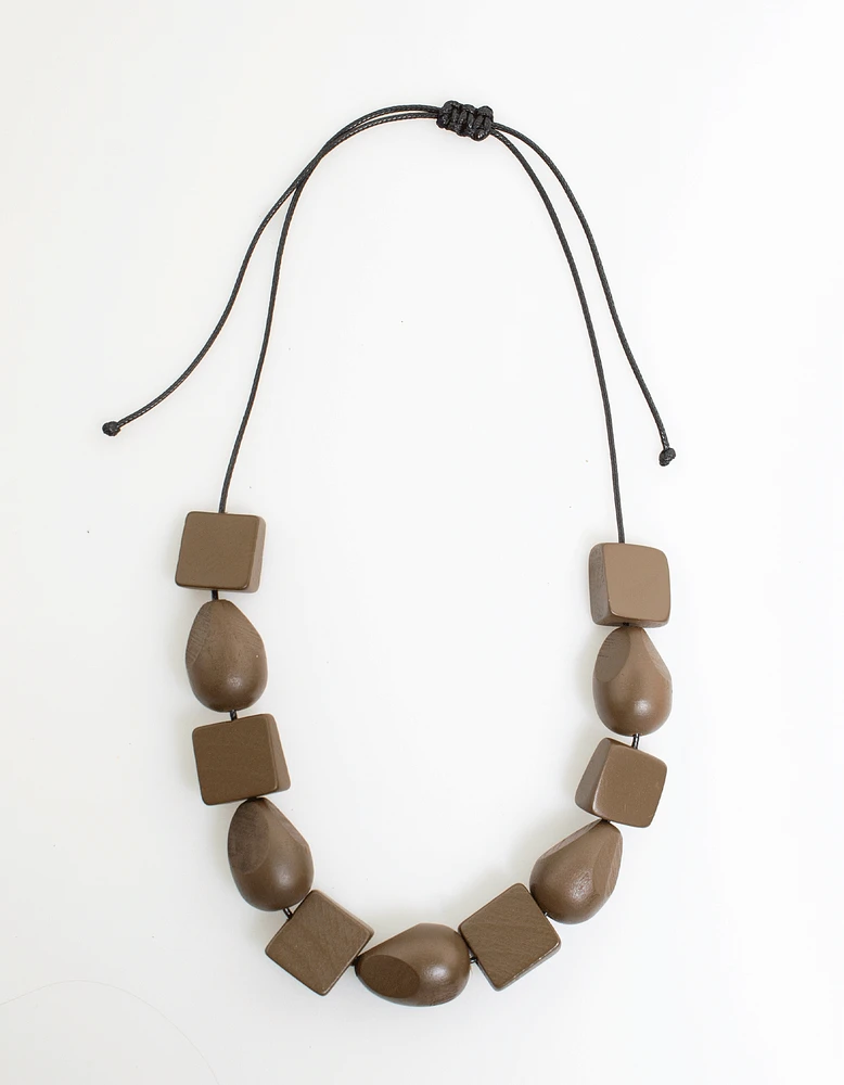 Prism Wood Necklace in Dark Olive