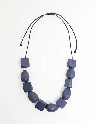 Prism Wood Necklace in Dark Navy