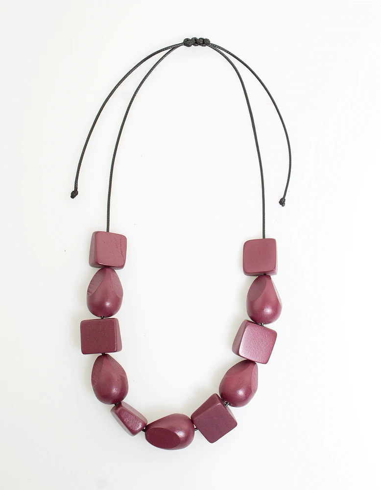 Prism Wood Necklace in Mulberry