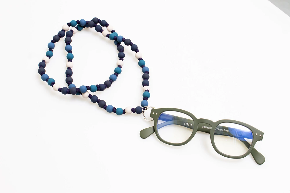 Bubble Knot Necklace with Eye Glasses Pendant in Blue