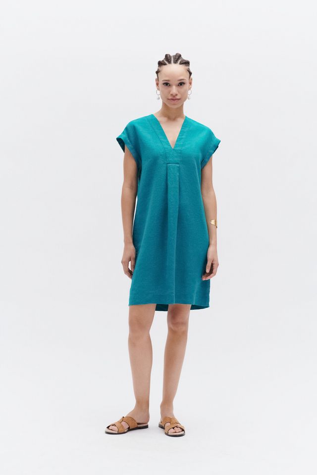 robe mirabelle 100% Lin vert emeraude femme