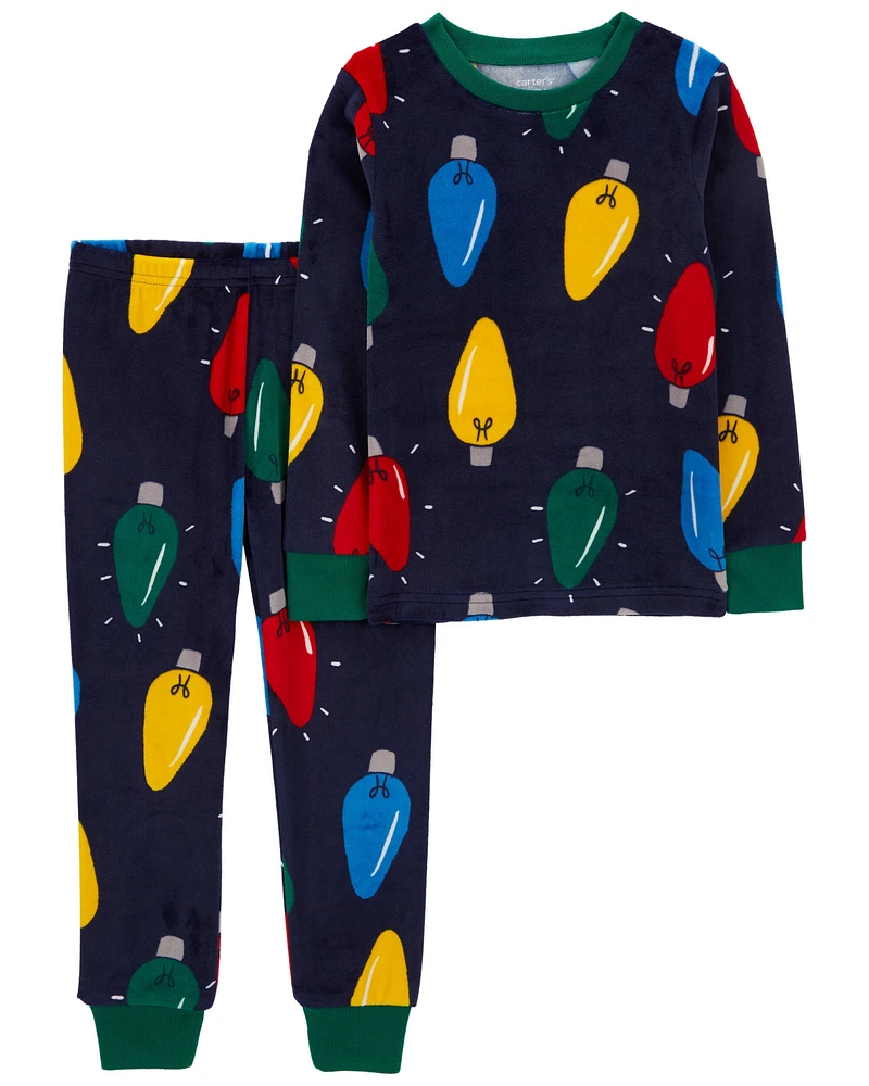 Toddler 2-Piece Christmas Lights Velboa Pajamas