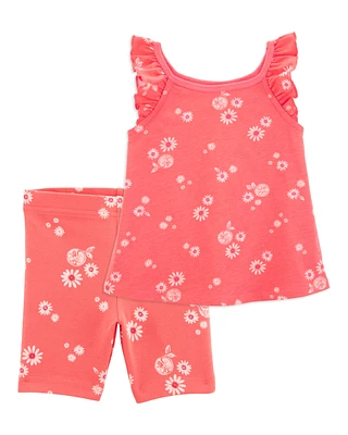 Toddler 2-Piece Floral Tank & Bike Shorts Set - Orange
