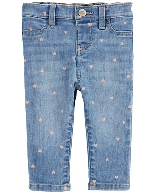 Baby Heart Print Pull-On Denim Pants