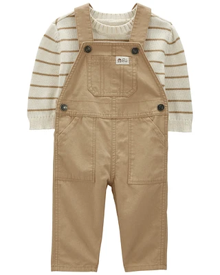 Baby 2-Piece Striped Sweater & Canvas Coverall Set