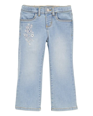 Toddler Embroidered  Flowers Iconic Denim Flare Jeans