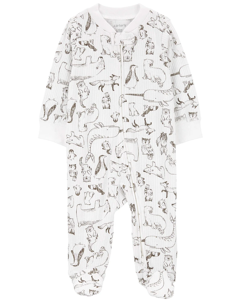 Baby Animal Print 2-Way Zip Thermal Sleep & Play Pajamas