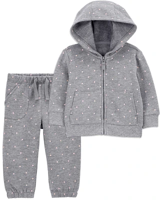 Baby Polka Dot Zip-Up Fleece Hoodie & Pants Set