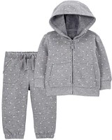 Baby Polka Dot Zip-Up Fleece Hoodie & Pants Set