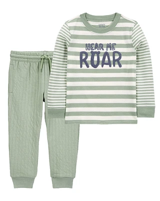 Baby 2-Piece Hear Me Roar Striped Tee & Quilted Joggers Set