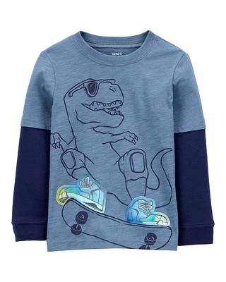 Toddler Dinosaur Foil Long-Sleeve Tee - Blue