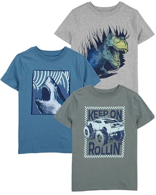 Kid 3-Pack Dino & Shark Graphic Tees