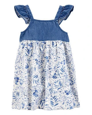 Toddler Chambray Floral Print Dress