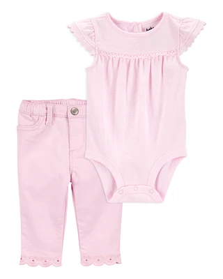 Baby 2-Piece Pointelle Bodysuit & Embroidered Hem Pants Set