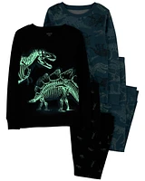 Kid 4-Piece Glow Dinosaur 100% Snug Fit Cotton Pajamas