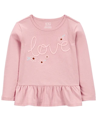 Toddler Love Long-Sleeve Peplum Top - Pink