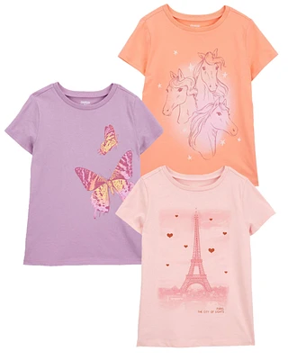 Kid 3-Pack Butterfly & Horses Graphic Tees