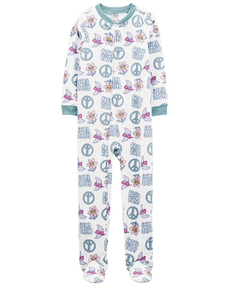 Kid 1-Piece Peace Sign Fleece Footie Pajamas