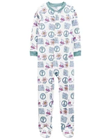 Kid 1-Piece Peace Sign Fleece Footie Pajamas