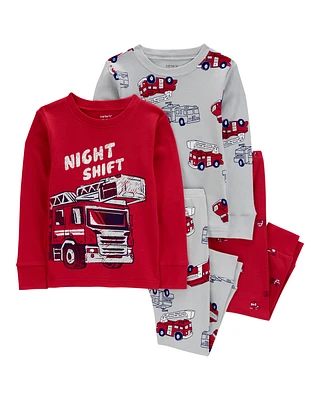 Baby 4-Piece Firetruck 100% Snug Fit Cotton Pajamas