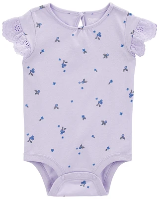 Blueberry Print Eyelet Flutter Bodysuit