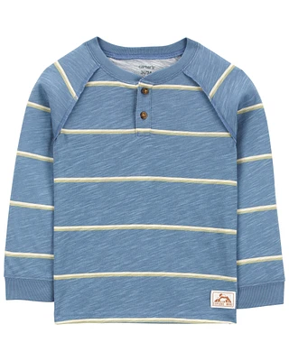 Baby Striped Cotton Blend Long-Sleeve Henley