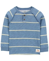 Baby Striped Cotton Blend Long-Sleeve Henley - Blue