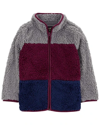 Kid Colorblock Fleece Knit Jacket - Red